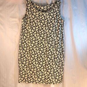 Melissa Rice & Company Black Sheath Dress W/Cream Roses Sleeveless Crew Neck M
